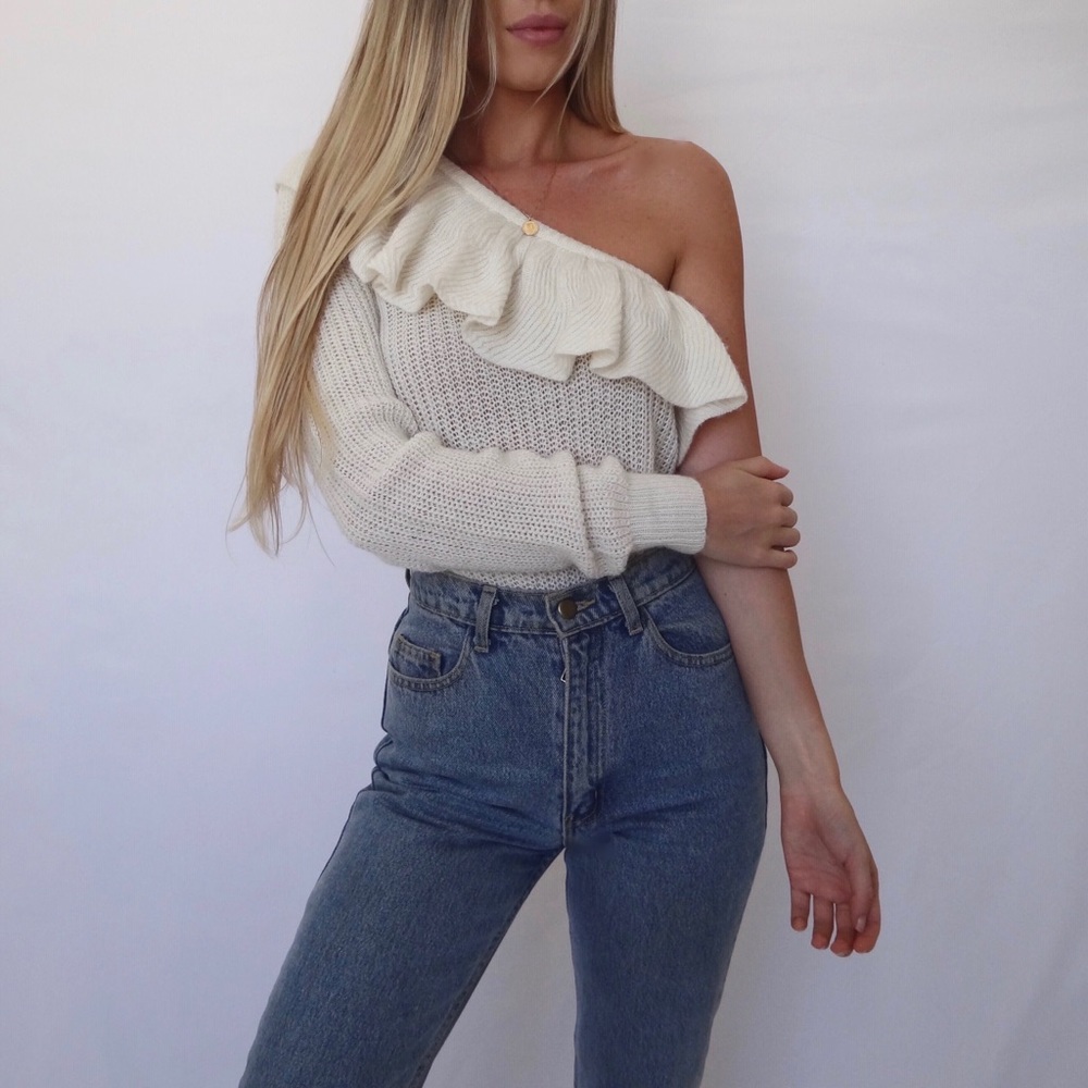 Rebecca Taylor One Shoulder Ruffle Alpaca Pullover
